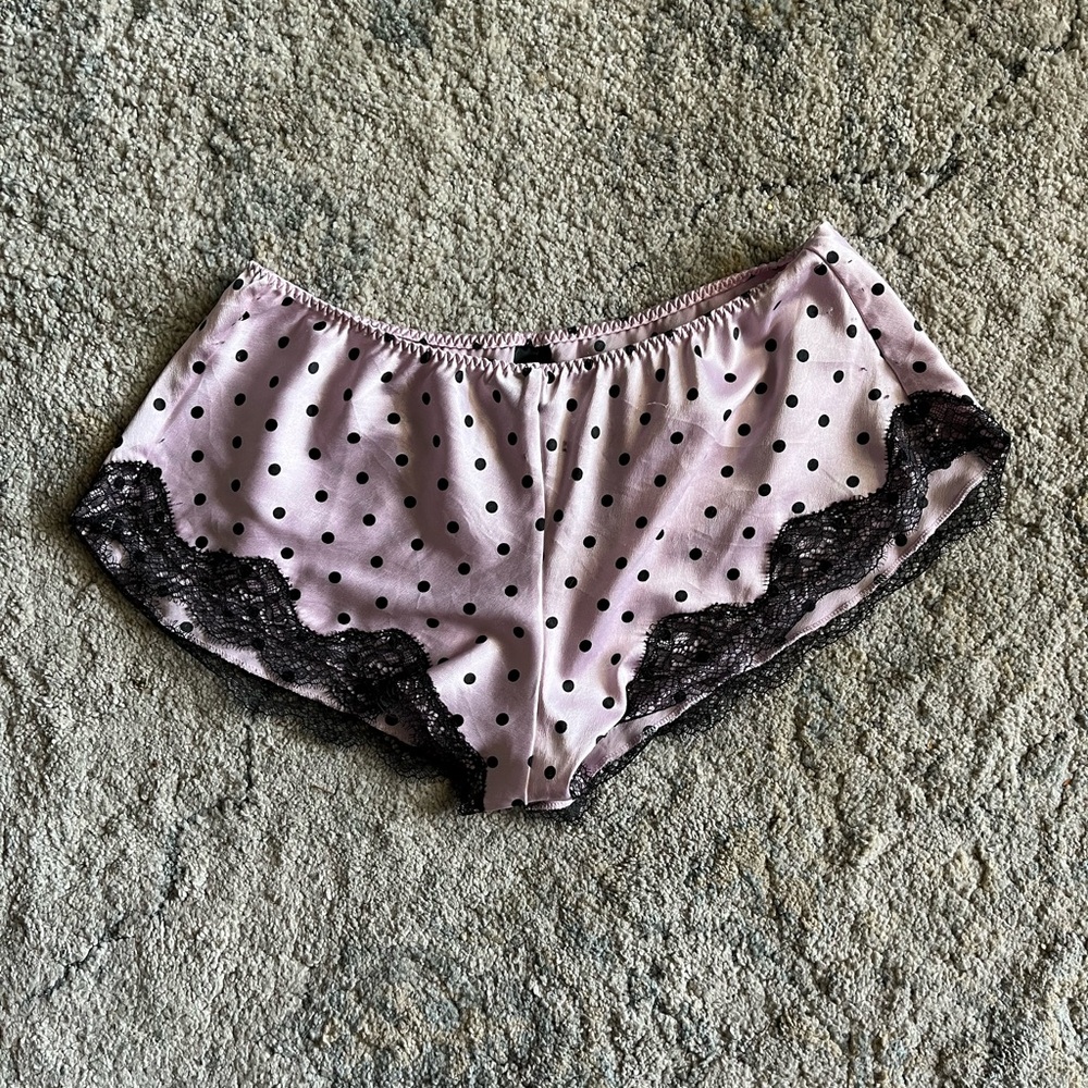 victorias secret pink and black polka dot lace shorts